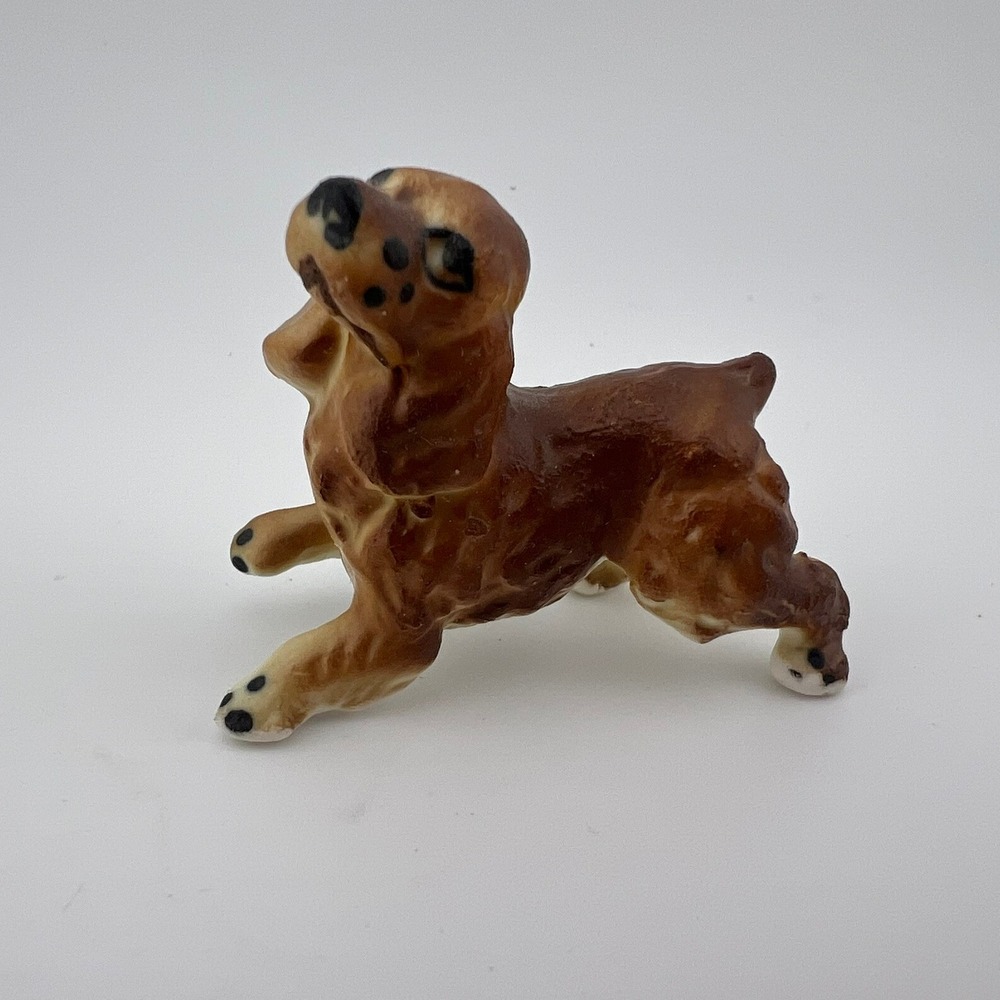 Vintage Miniature Brown Cocker Spaniel Dog Figurine Matte 1.5" Ceramic Toy